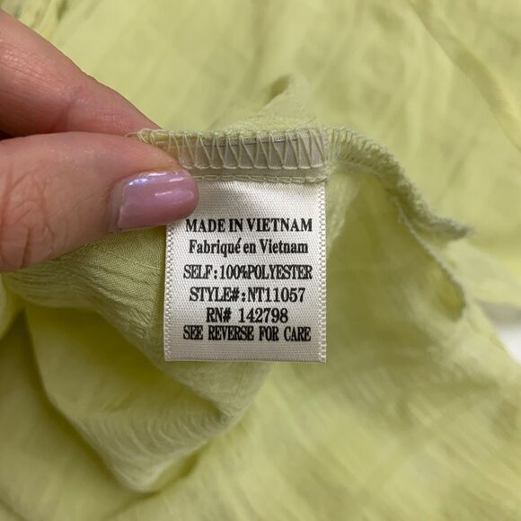 NewIn Shirt Womens M Medium Lime Light Semi Sheer Button Front Johnny Collar - Picture 10 of 15